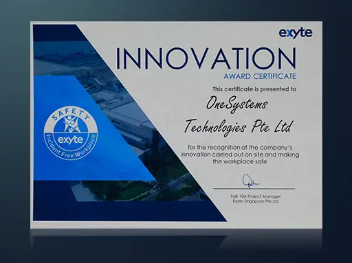 OneSystems Technologies Innovation Award presented by Exyte in 2021