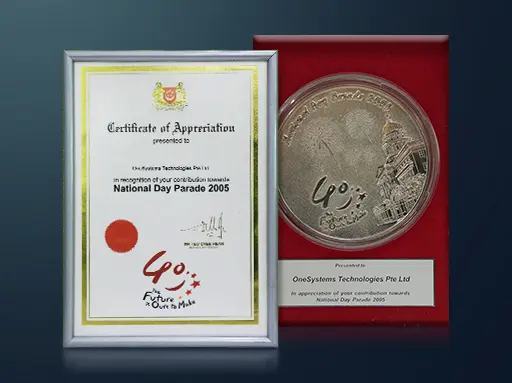 OneSystems Technologies Certificate of Appreciation presented by MINDEF in 2005