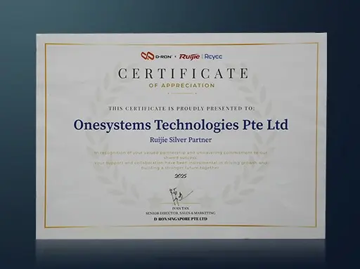 OneSystems Tecchnologies Certificate of Appreciation presented by D-RON in 2025
