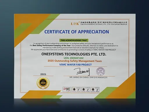 OneSystems Technologies Outstanding Safety Management Team presented by L&K Engineering in 2025