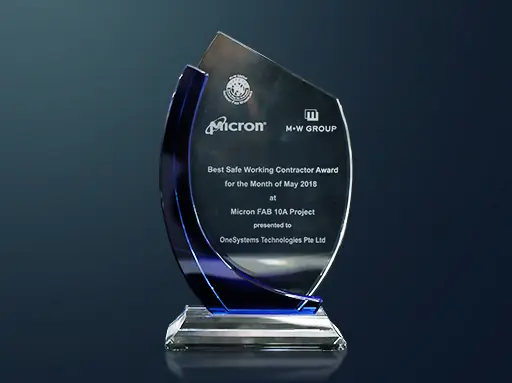 OneSystems Technologies Best Safe Working Contractor Award presented by Micron in 2019