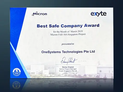 OneSystems Technologies Best Safe Company Award presented by Micron in 2019