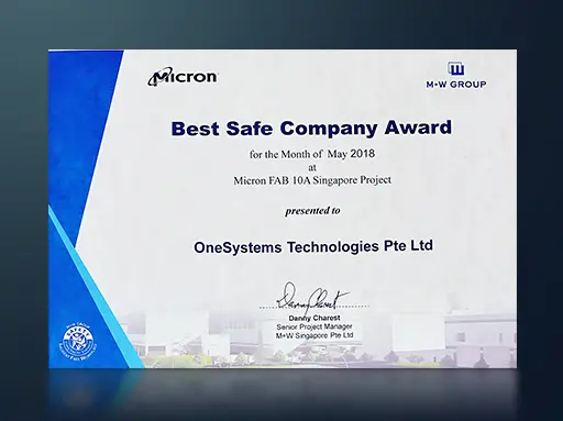OneSystems Technologies Best Safe Company Award presented by Micron in 2018