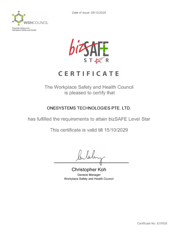 bizSAFE STAR OneSystems Technologies certified with bizSAFE STAR
