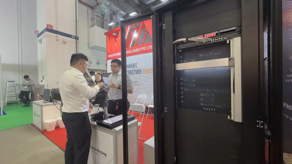 AxonGro Data Center Intelligent Inspection Robot at BEX Asia 2026 OneSystems Technologies showcasing the AxonGro Data Center Intelligent Inspection Robot solution at BEX Asia 2026, Marina Bay Sands, Singapore.